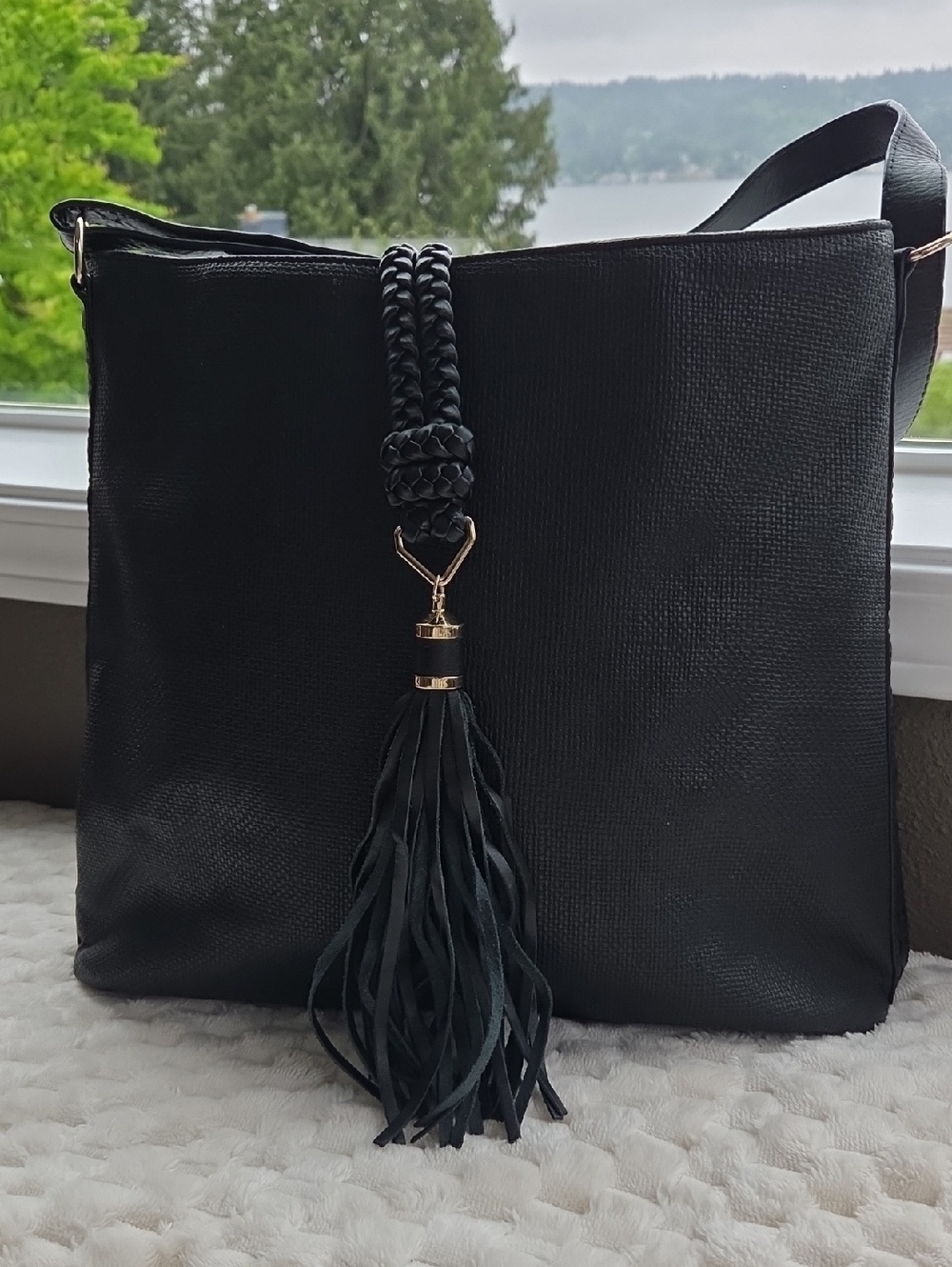 Stella & Dot Black Braided Tassel Shoulder Bag